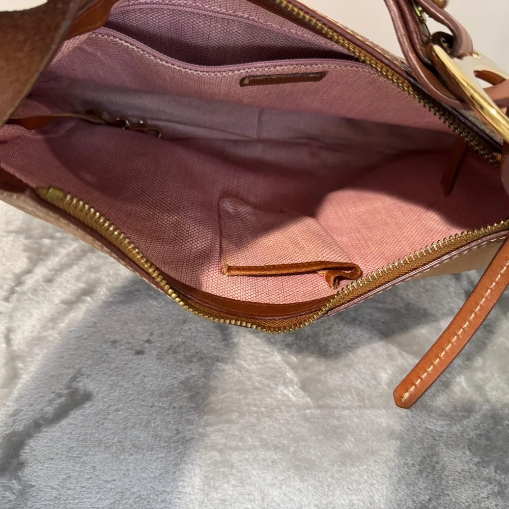 Dooney & Bourke Hobo Bag Tan Brown Medium Circle Purse Pebble Leather Y2K Rare